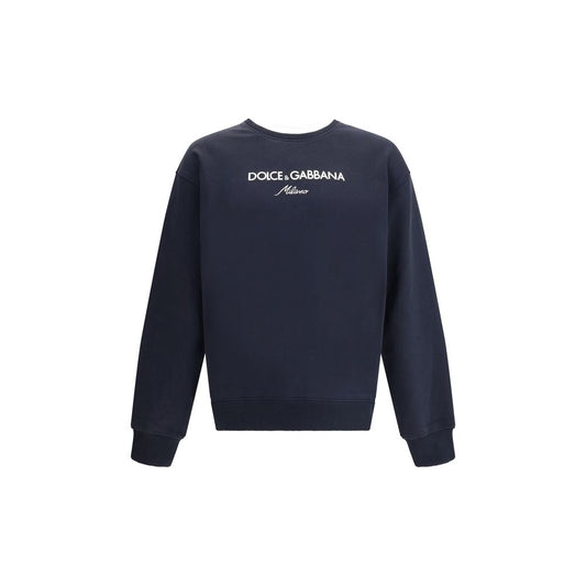Dolce & Gabbana Blue Cotton Sweatshirt with logo, ribbed crew neck, hem, and cuffs, offering a casual yet iconic autumn-winter look.