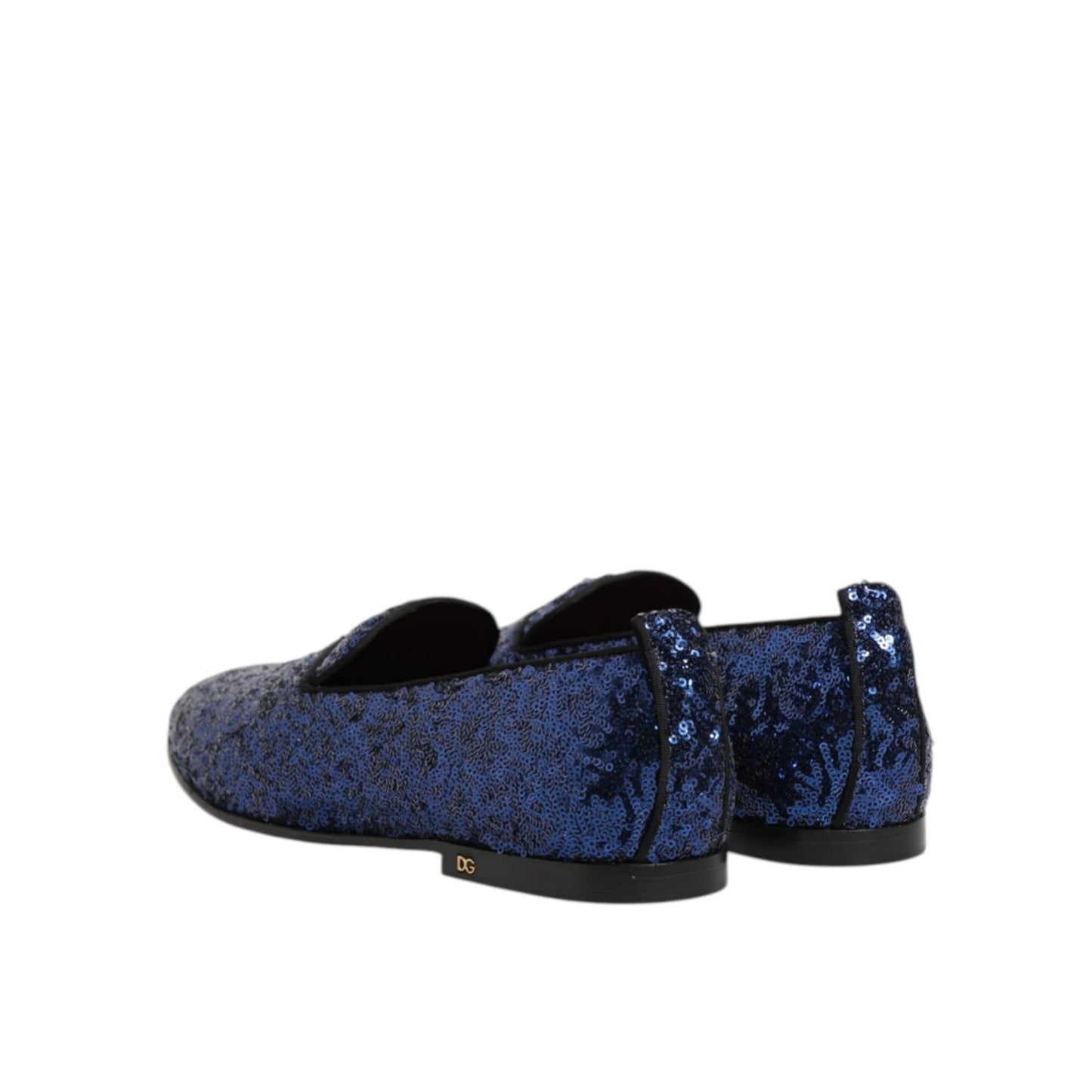 Dolce & Gabbana Blue Sequined Loafers Slippers Men Dress Shoes, sleek slip-on design featuring shimmering sequins and logo details