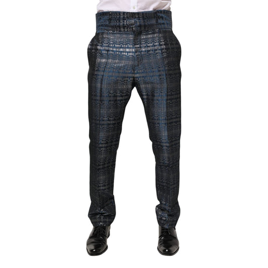 Dolce & Gabbana Blue Silver Shiny Silk Skinny Men Trouser Pants PAN76747-48