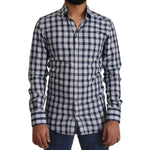Dolce & Gabbana Blue White Check Cotton Slim Fit GOLD Shirt, 100% cotton, Italian made, with front button closure and logo details.