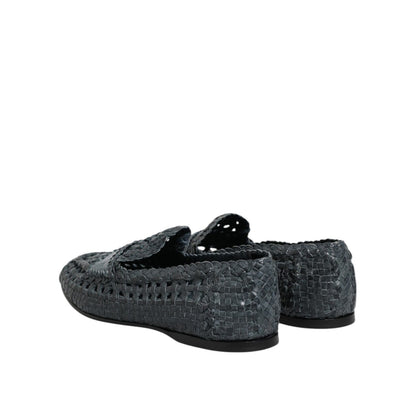 Dolce & Gabbana Blue Woven Raffia Slip On Loafers Shoes