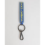 Dolce & Gabbana Blue Yellow DG Rubber Logo Silver Men's Holder Keyring with engraved metal hardware, made in Italy