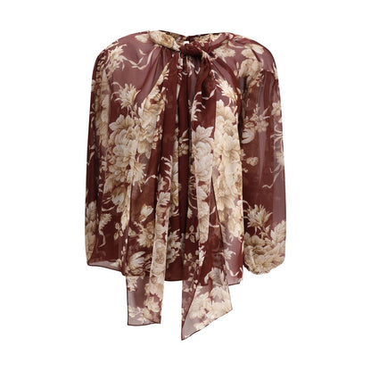 Dolce & Gabbana Bordeaux Silk Pattern Shirt with floral design and scarf detail for AW25.