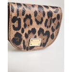 Dolce & Gabbana Brown Black Calf Leather Leopard Print Logo Plaque Wallet with gold-tone plaque and snap button closure