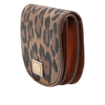 Dolce & Gabbana Brown Black Calf Leather Leopard Print Logo Plaque Wallet with gold-tone logo plaque and brown interior