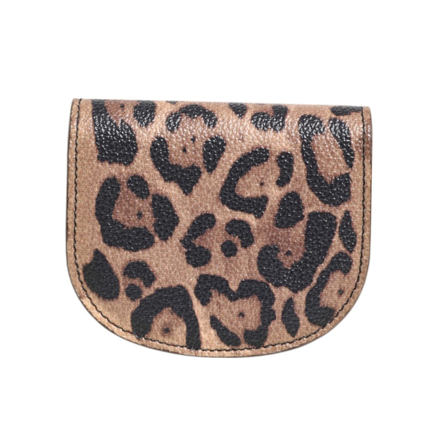 Dolce & Gabbana Brown Black Calf Leather Leopard Print Logo Plaque Wallet showing front design.