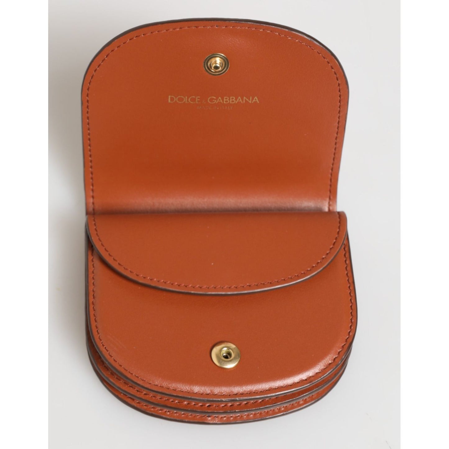 Dolce & Gabbana Brown Black Calf Leather Leopard Print Logo Plaque Wallet open view with compartments