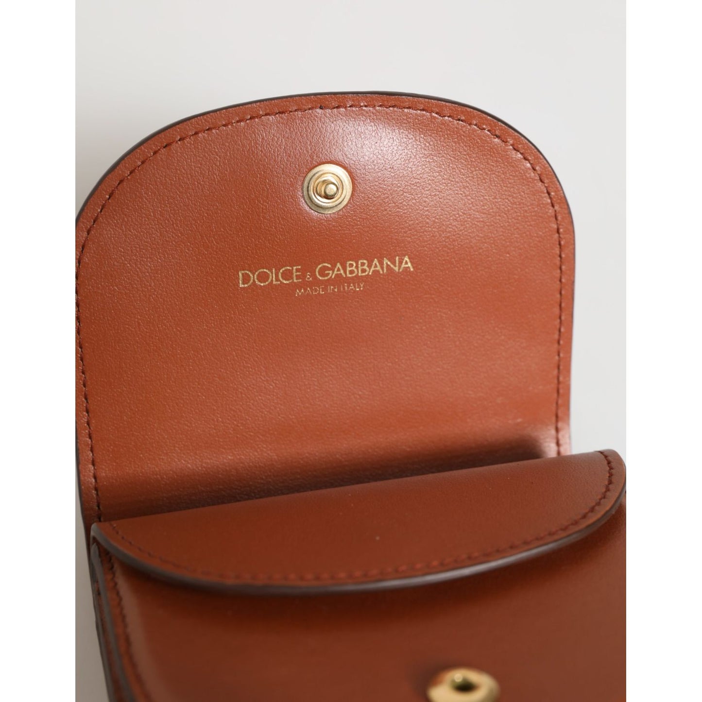 Dolce & Gabbana Brown Black Calf Leather Leopard Print Logo Plaque Wallet interior view