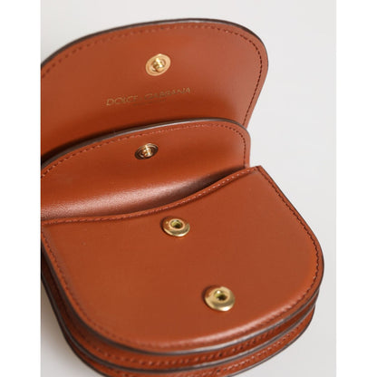 Dolce & Gabbana Brown Black Calf Leather Leopard Print Logo Plaque Wallet