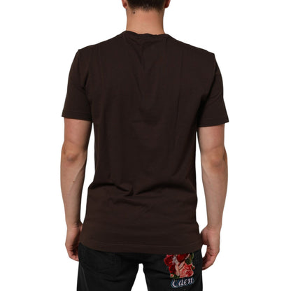 Dolce & Gabbana Brown Coin Laurel Print Men Crew Neck T-shirt