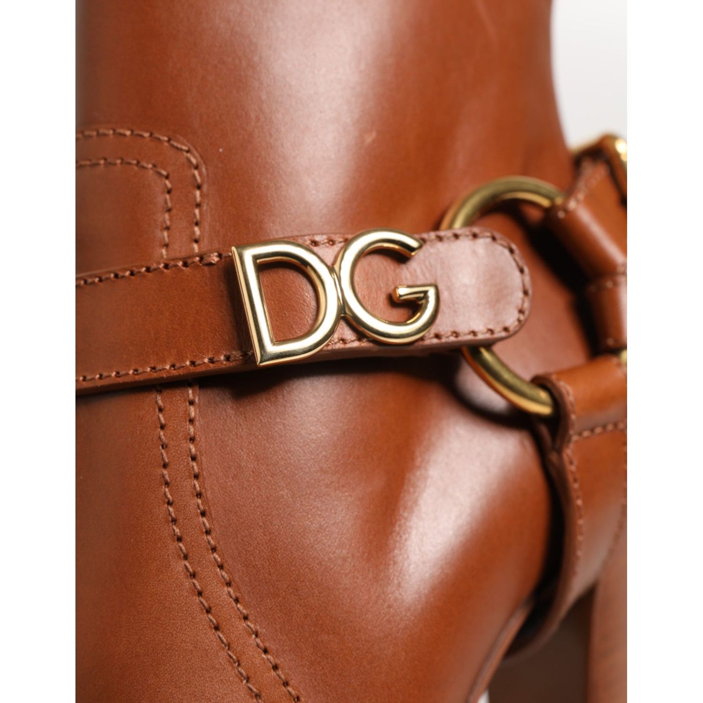 Dolce & Gabbana Brown Leather DG Logo Buckle Ankle Boots Shoes