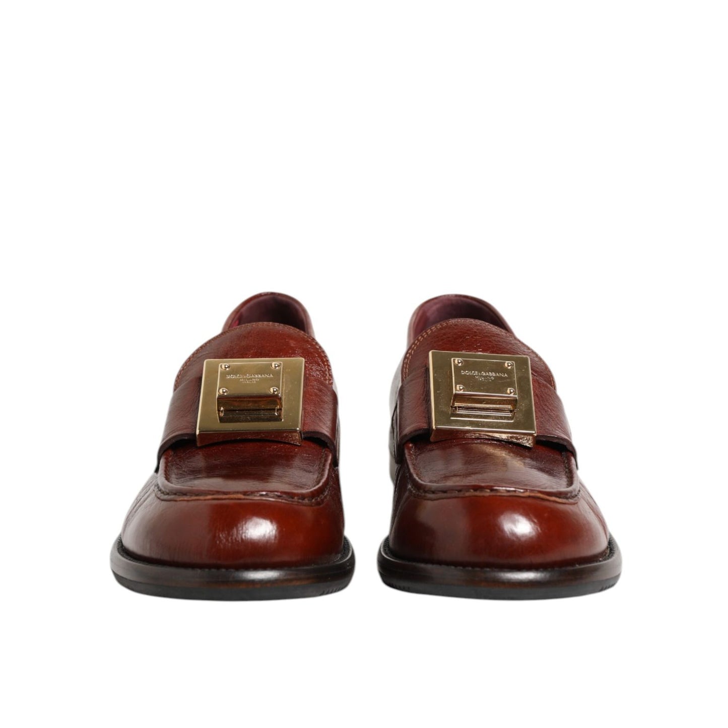 Dolce & Gabbana Brown Leather Logo Slip On Men Dress Shoes