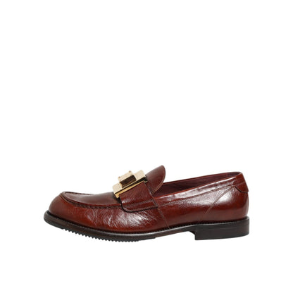 Dolce & Gabbana Brown Leather Logo Slip On Men Dress Shoes