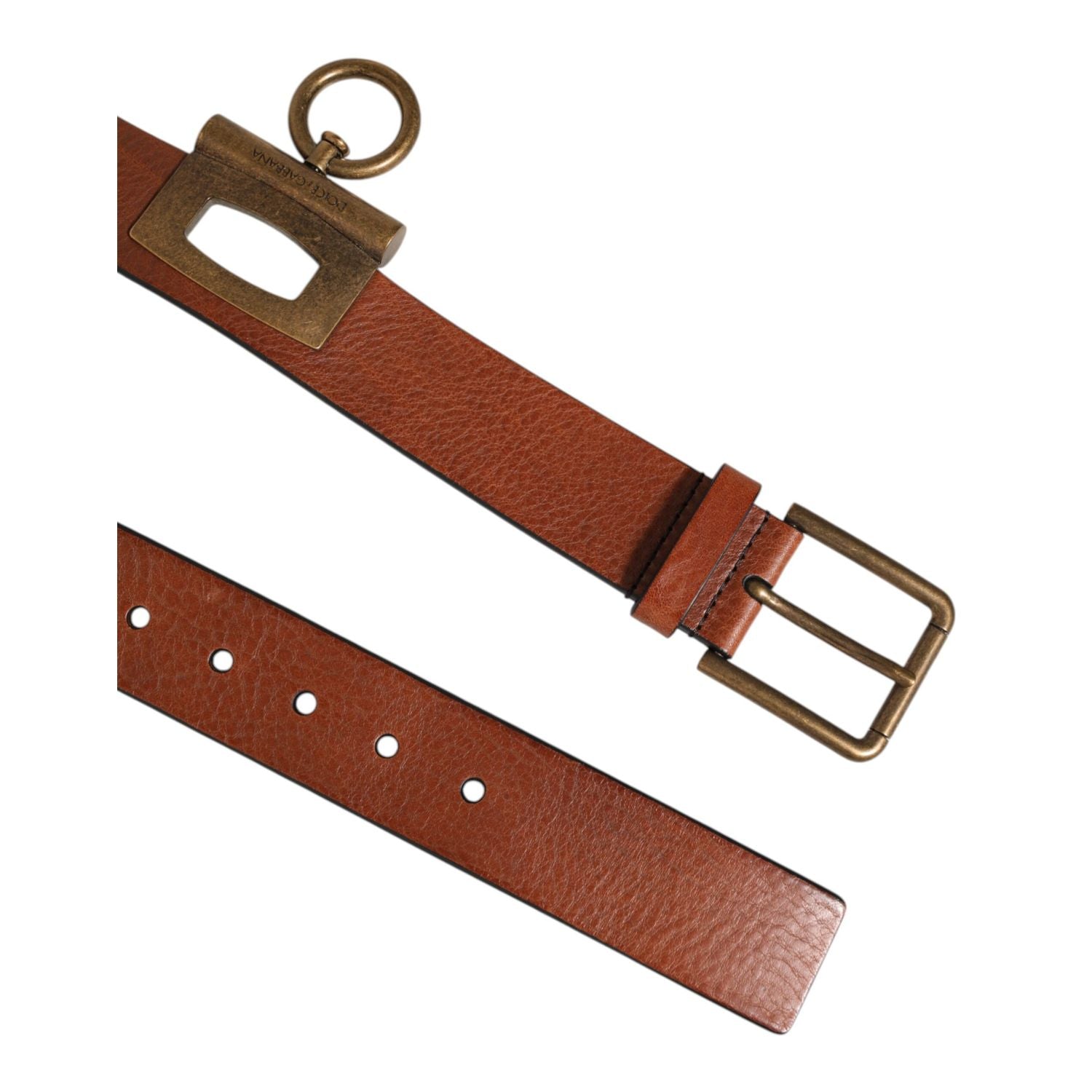 Dolce & Gabbana Brown Leather Side Rings Brass Buckle Belt