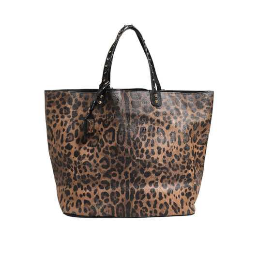 Dolce & Gabbana Brown Leopard BEATRICE Leather Logo Plaque Tote Bag BAG4632