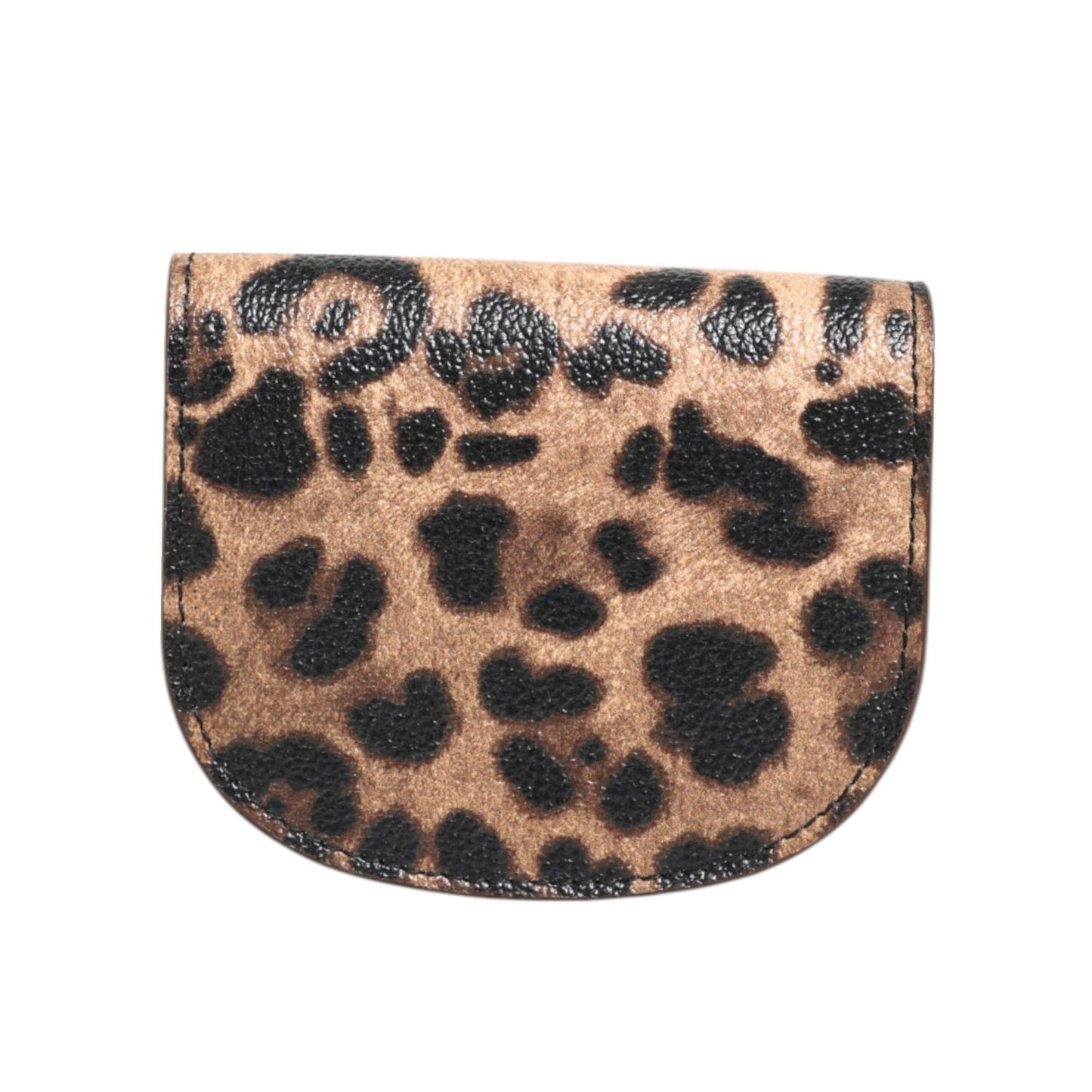 Dolce & Gabbana Brown Leopard Print Calf Leather Small Coin Purse Wallet with gold logo plaque on brown leopard print design