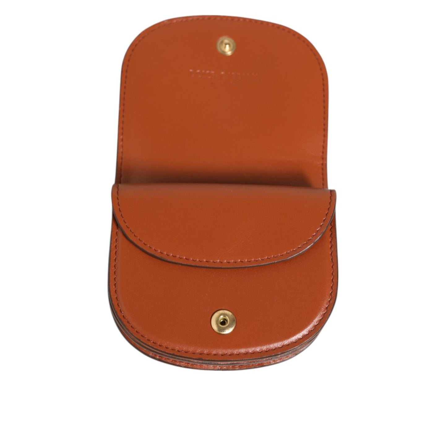 Open view of Dolce & Gabbana Brown Leopard Print Calf Leather Small Coin Purse Wallet showing interior compartments and snap closure.