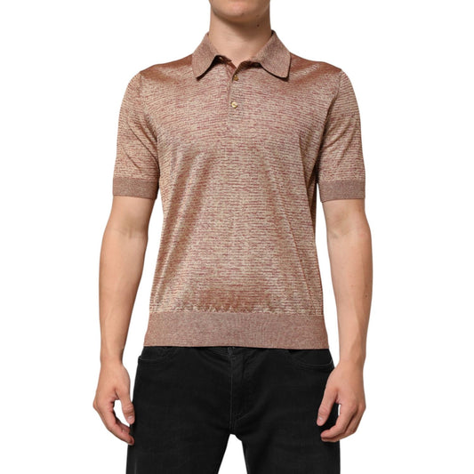 Dolce & Gabbana Brown Silk Textured Short Sleeve Polo T-shirt TSH91067-48