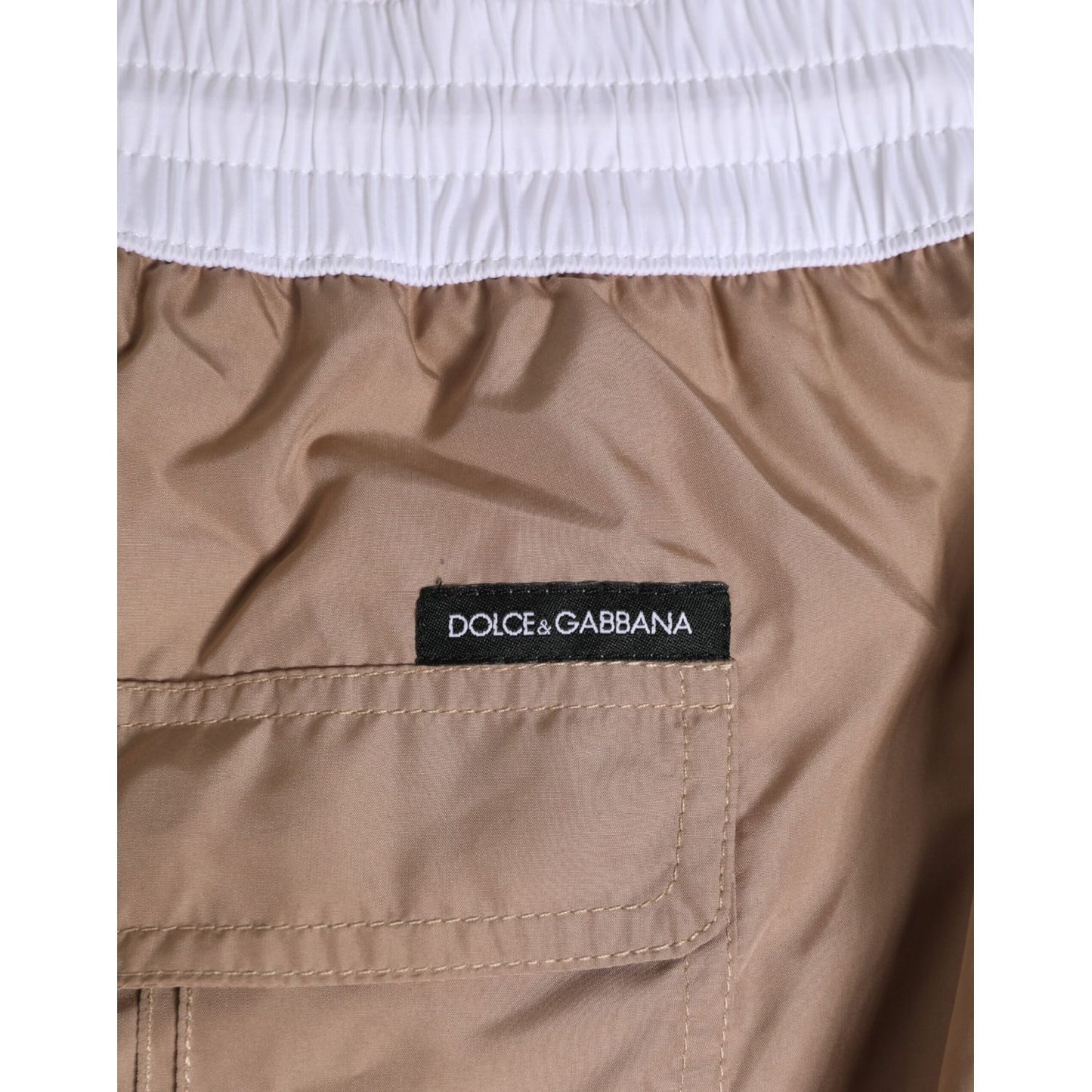 Dolce & Gabbana Brown White Polyester Re-Edition Shorts Swimwear