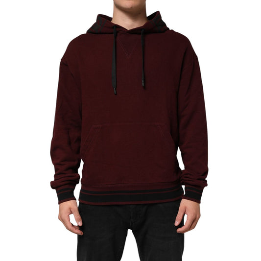 Dolce & Gabbana Burgundy Cotton Plaid Lined Men Hoodie Sweater TSH91297-48