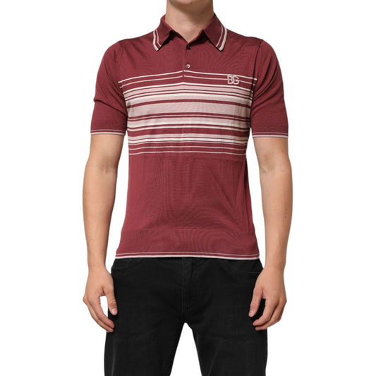 Dolce & Gabbana Cotton Burgundy Striped DG Logo Polo T-shirt TSH90495-46