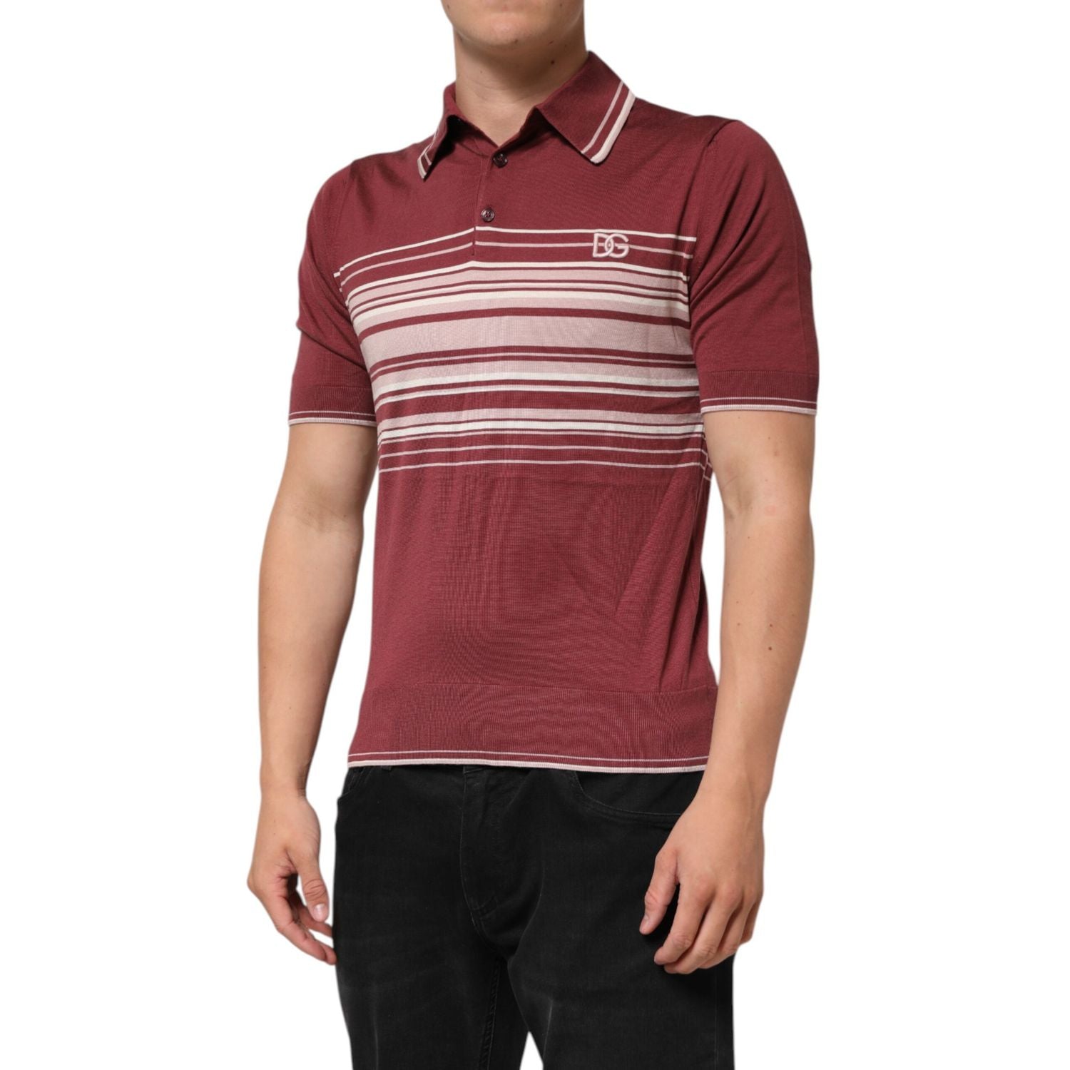 Dolce & Gabbana Cotton Burgundy Striped DG Logo Polo  T-shirt