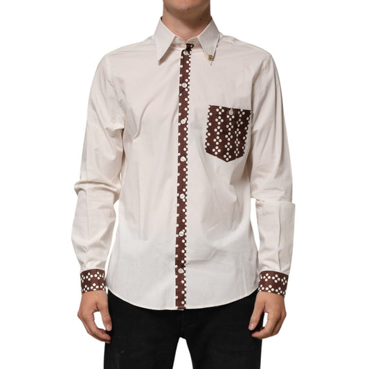 Dolce & Gabbana Cream White Cotton Polka Dot Slim Fit Shirt TSH91256-40