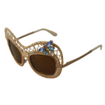 Dolce & Gabbana DG2159B Beige Gold Straw Butterfly Crystals Sunglasses with UV protection and decorative crystals, side view.
