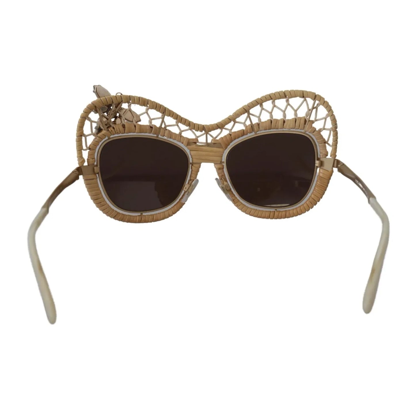 Dolce & Gabbana DG2159B Beige Gold Straw Butterfly Crystals Sunglasses for women with UV protection, front view.