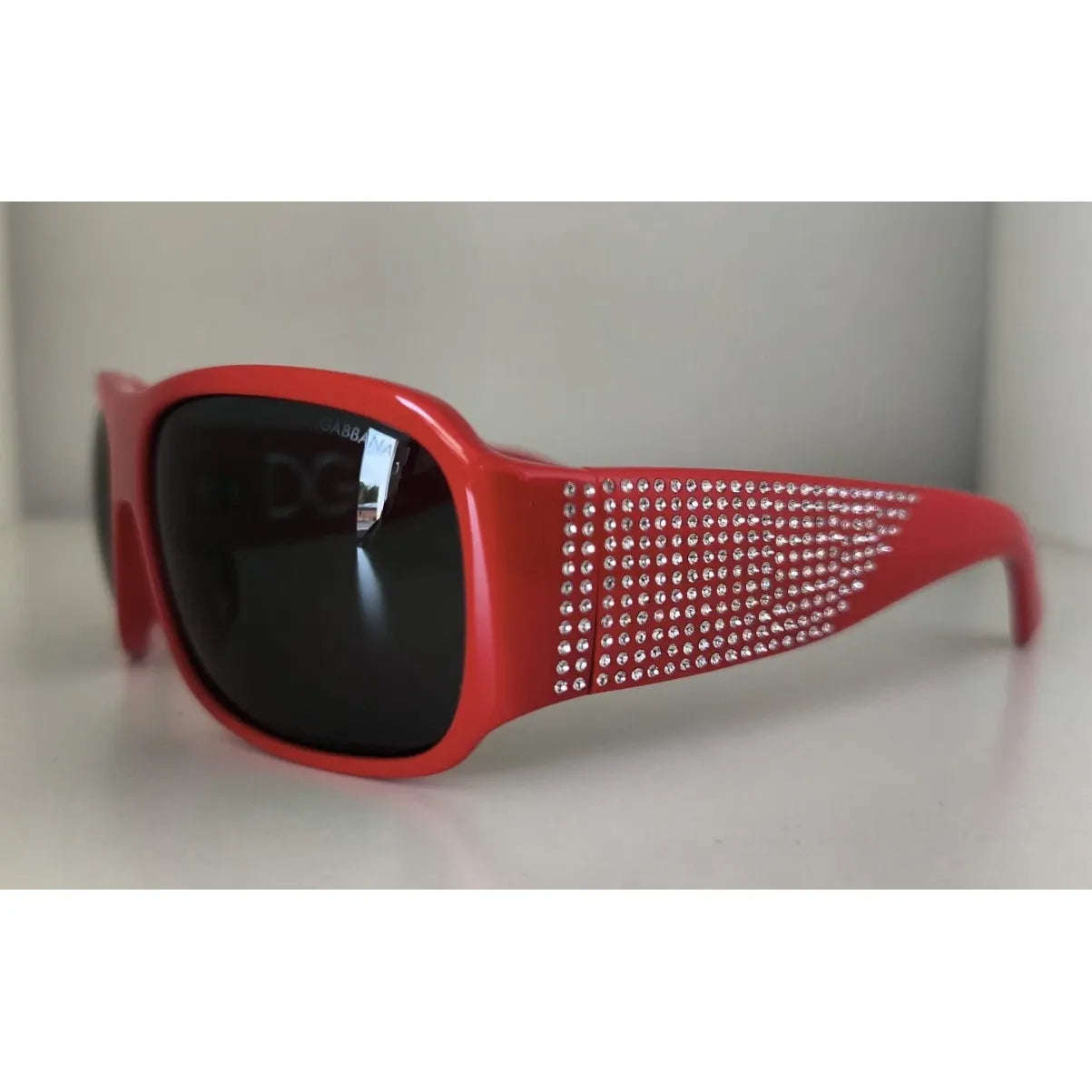 Dolce & Gabbana DG4027 Red Crystal Black Lens Shades Sunglasses, women's fashion, polycarbonate material, UV protection, side view