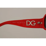 Dolce & Gabbana DG4027 Red Crystal Black Lens Shades Sunglasses side view with DG logo on red frame.