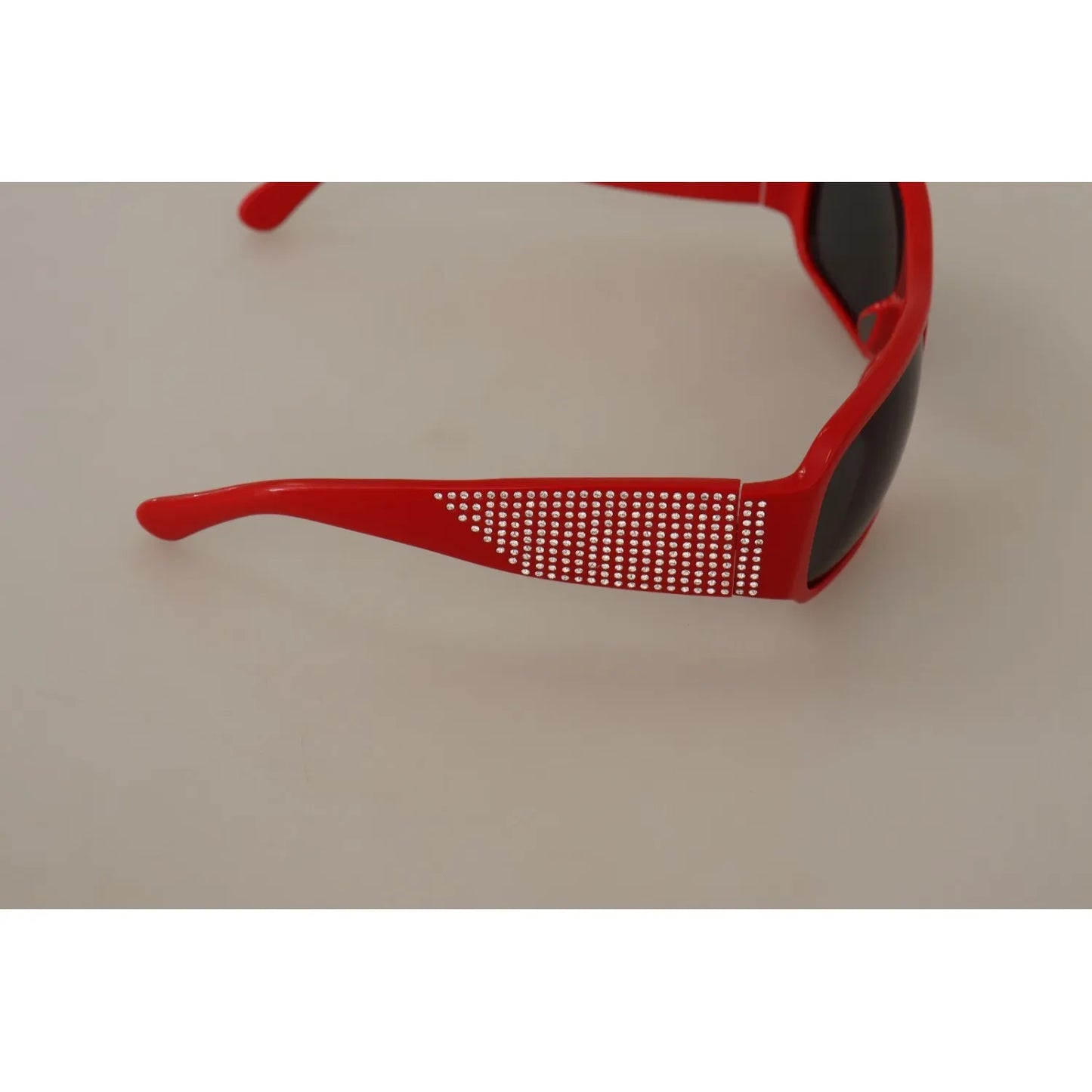 Dolce & Gabbana DG4027 Red Crystal Black Lens Shades Sunglasses, side view with studded red polycarbonate frame for women.