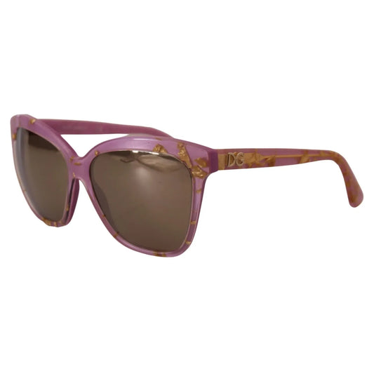 Dolce & Gabbana DG4251 Pink Gold Full Rim Rectangle Frame Shades, violet pink sunglasses for women with gold lenses, 100% UV protection.
