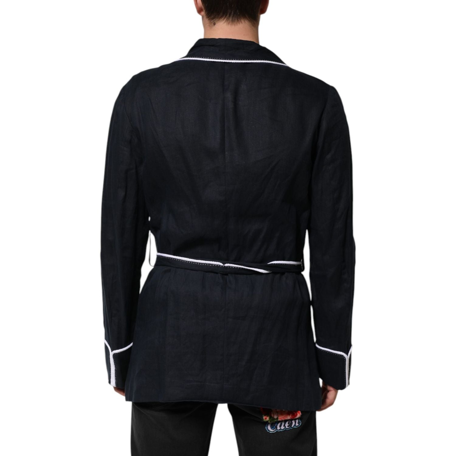 Dolce & Gabbana Dark Blue DG Embroidery Jacket Robe Blazer