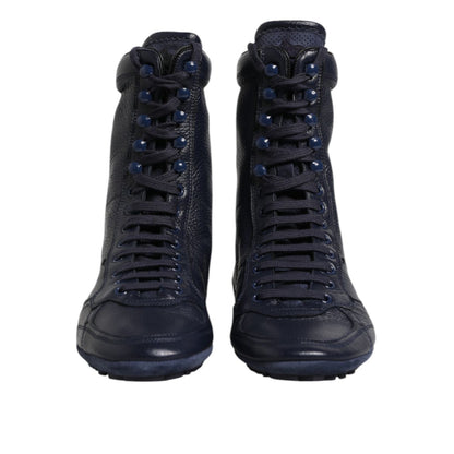 Dolce & Gabbana Dark Blue Leather KING High Top Sneakers Shoes