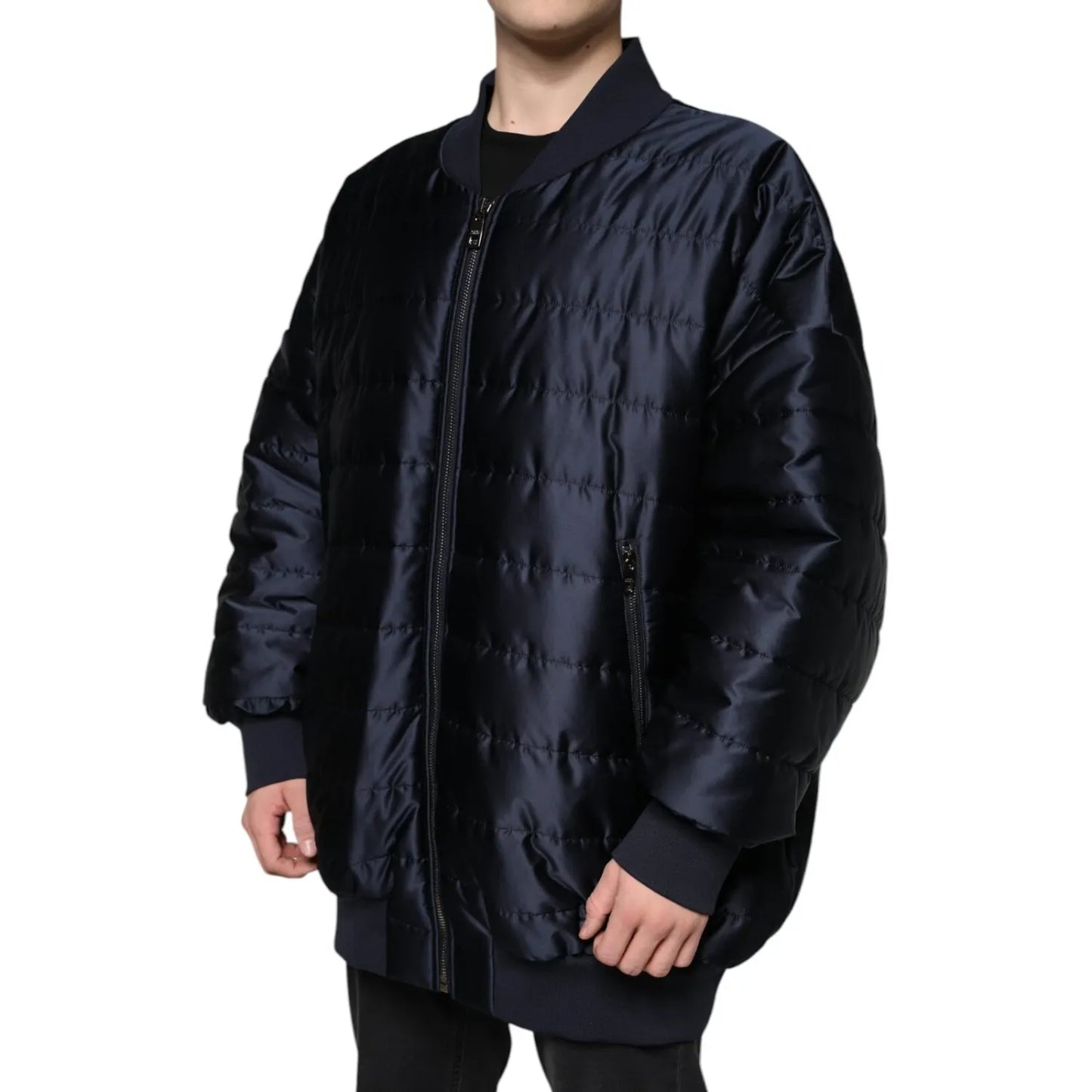 Dolce & Gabbana Dark Blue Quilted Full Zip Bomber Jacket