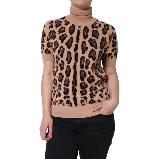 Dolce & Gabbana Beige Leopard Print Wool Turtleneck Top TSH86593-44