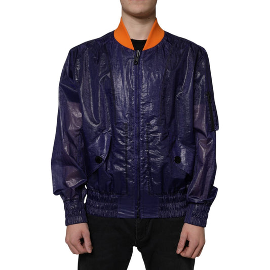 Dolce & Gabbana Blue Cotton Stretch Full Zip Bomber Jacket JKT3876-54