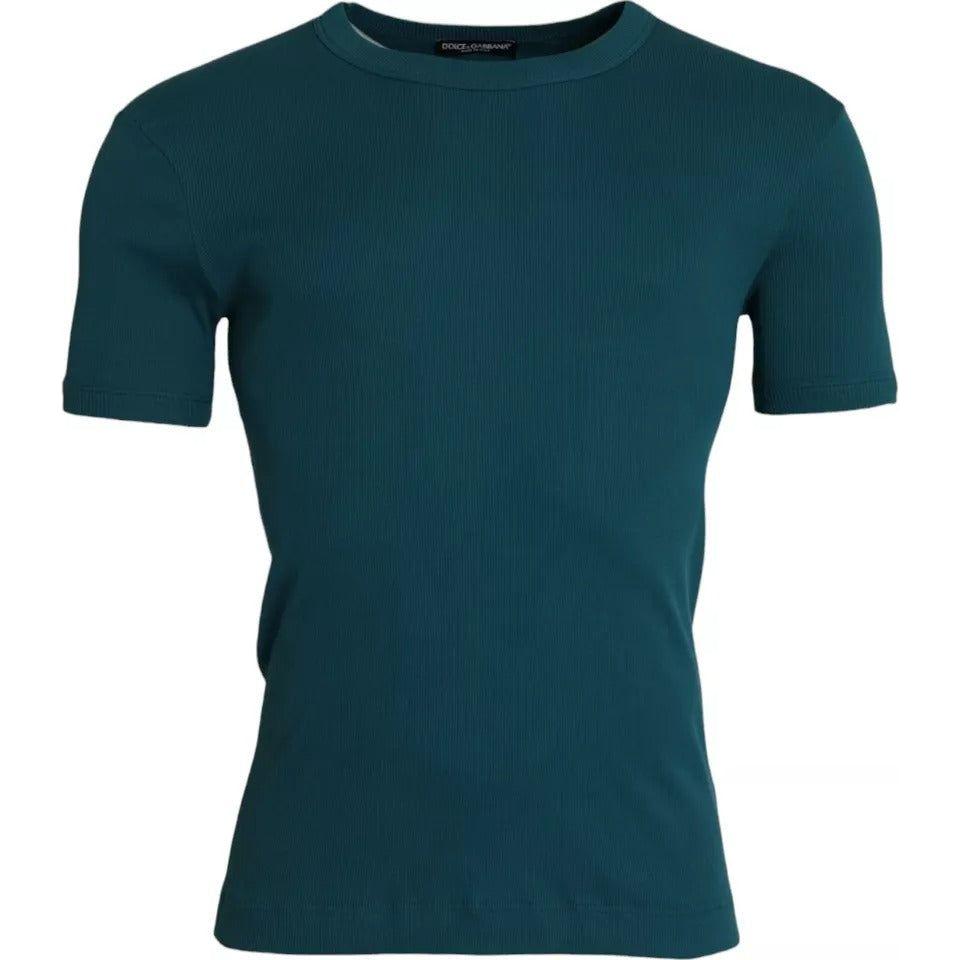 Dolce & Gabbana Blue Green Cotton Round Neck Short Sleeves T-shirt TSH86432-48