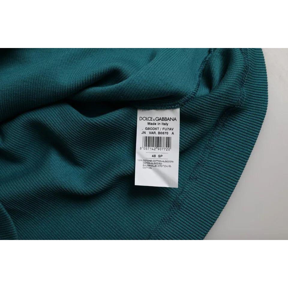 Dolce & Gabbana Blue Green Cotton Round Neck Short Sleeves T-shirt TSH86432-48