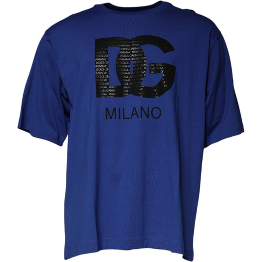 Dolce & Gabbana Blue Logo Print Cotton Men Crew Neck T-shirt TSH87484-50