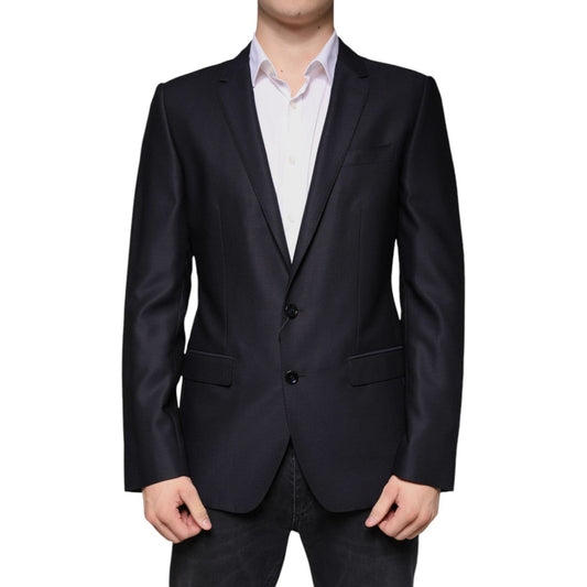 Dolce & Gabbana Dark Blue Wool Single Breasted Dress Coat Blazer JKT3746-48