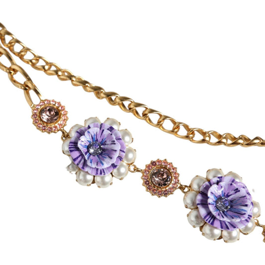 Dolce & Gabbana Gold Tone Floral Crystals Embellished Layered Necklace SMY10392