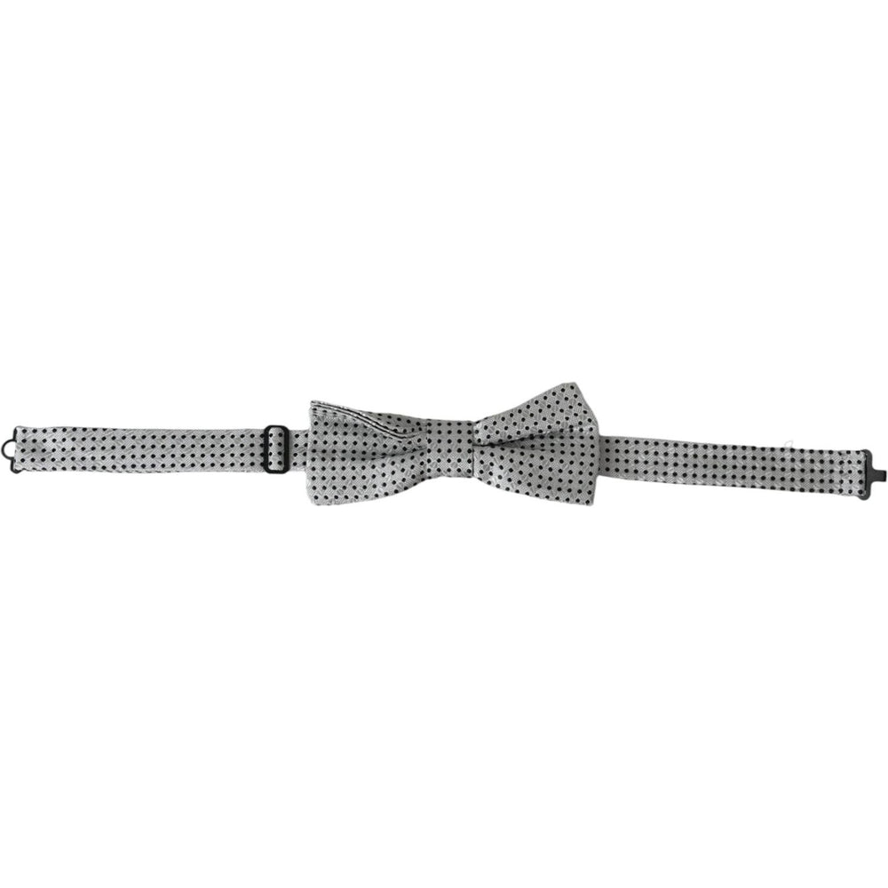 Dolce & Gabbana Gray Silk Polka Dot Adjustable Neck Men Papillon Bow Tie FT3895