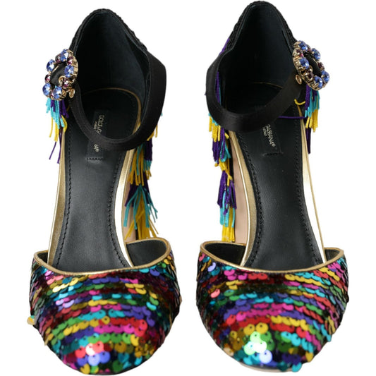 Dolce & Gabbana Multicolor Sequin Crystal Mary Jane Shoes LA10607-40