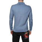 Dolce & Gabbana Sky Blue Silk Collared Men Pullover Sweater TSH87082-48