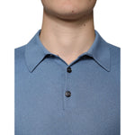 Dolce & Gabbana Sky Blue Silk Collared Men Pullover Sweater TSH87082-48