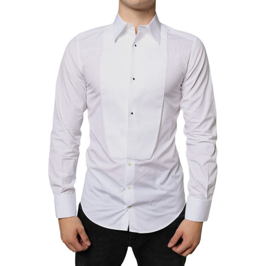 Dolce & Gabbana White Bib Cotton Poplin Formal Dress Shirt TSH84118-39