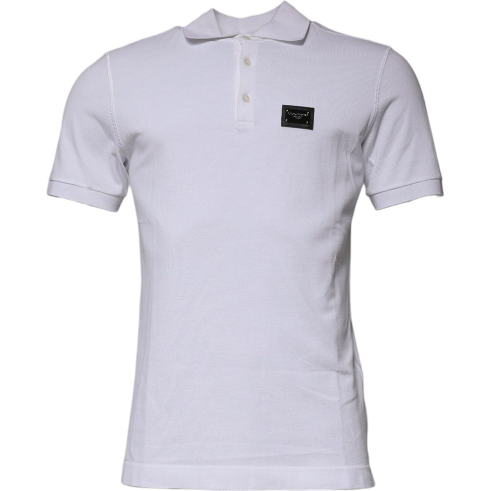 Dolce & Gabbana White Cotton Logo Plaque Collared Polo T-shirt TSH87488-50