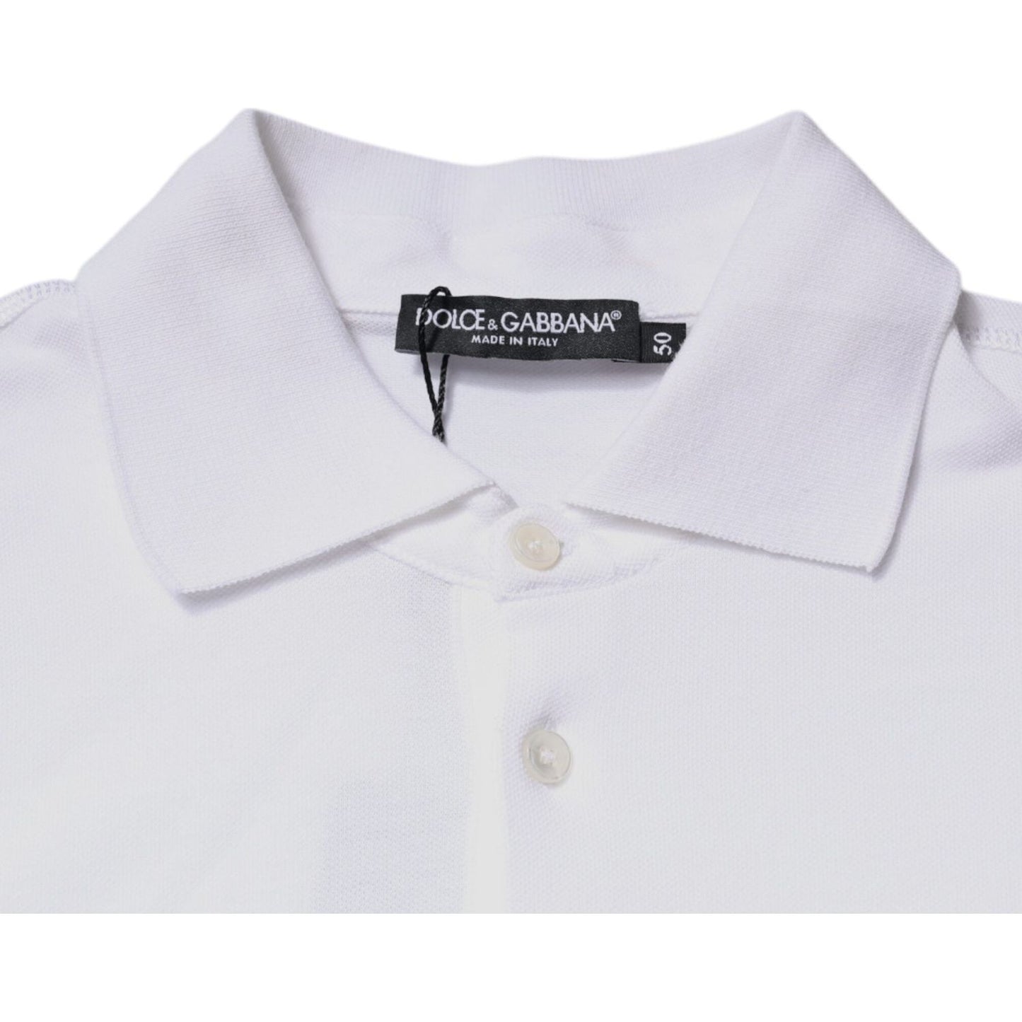 Dolce & Gabbana White Cotton Logo Plaque Collared Polo T-shirt TSH87488-50